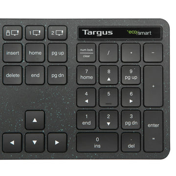 Targus EcoSmart AKB873UK, Full-size (100%), Wireless, RF Wireless + Bluetooth, QWERTY, Black