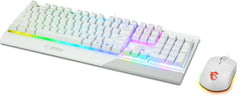 MSI VIGOR GK30 COMBO WHITE UK RGB MEMchanical Gaming Keyboard + Clutch GM11 WHITE Gaming Mouse ' UK Layout, 6-Zone RGB Lighting Keyboard, Dual-Zone RGB Lighting Mouse, 5000 DPI Optical Sensor, Center', Wired, USB, Membrane, QWERTY, RGB LED, White