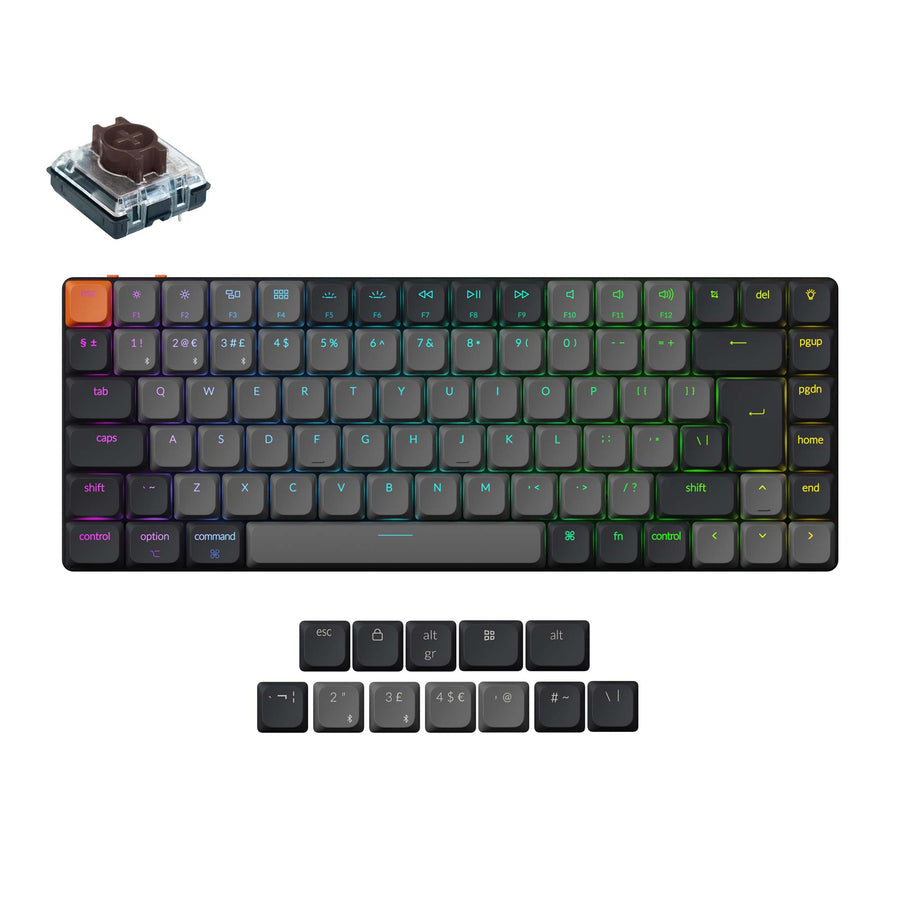 Keychron K3, Wired & Wireless, USB + Bluetooth, Mechanical, QWERTY, RGB LED, Grey