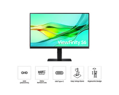 Samsung ViewFinity S6 LS24D600UAU, 61 cm (24"), 2560 x 1440 pixels, Quad HD, 5 ms, Black