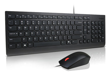 Lenovo Essential Wired Combo Black US Euro, Full-size (100%), Wired, USB, Black, Mouse included