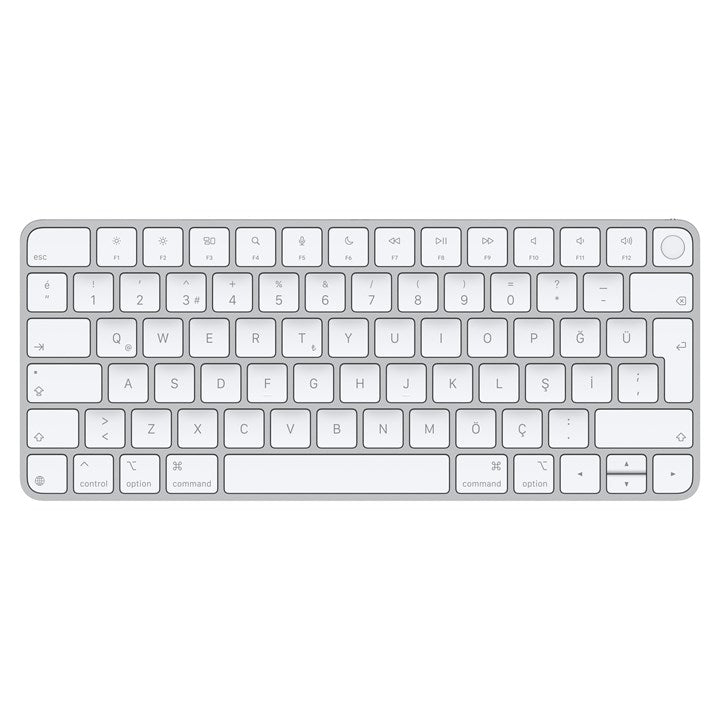 Apple Magic Keyboard with Touch ID for Mac models with silicon (USB–C) - Turkish Q-Keyboard, Mini, Wired & Wireless, USB + Bluetooth, Silver, White