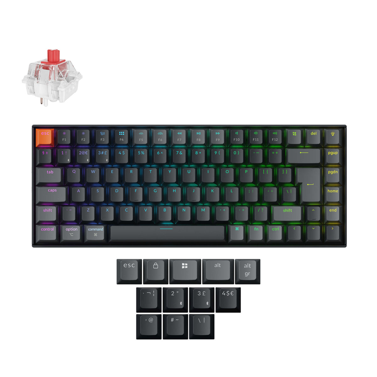 Keychron K2, Wired & Wireless, USB + Bluetooth, Mechanical, QWERTY, RGB LED, Black