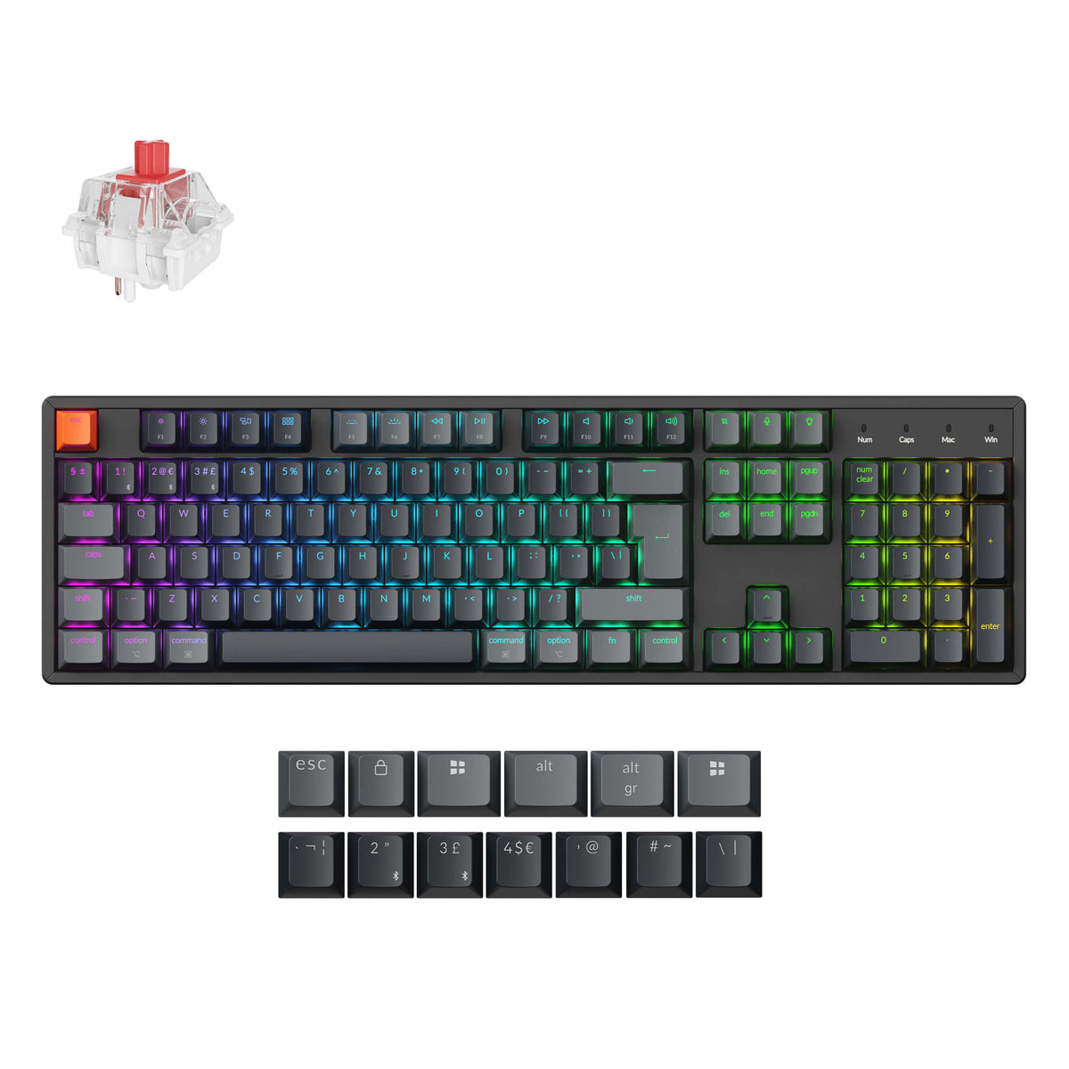 Keychron K10 Version 2, Wired & Wireless, USB + Bluetooth, Mechanical, QWERTY, RGB LED, Black, Grey