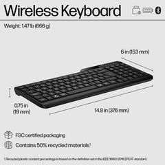 HP 475 Dual-Mode Wireless Keyboard, Full-size (100%), RF Wireless + Bluetooth, Membrane, Black