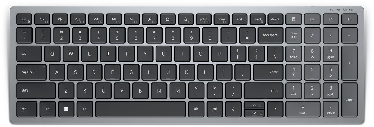 DELL Pro Plus Compact Keyboard - KB740 - UK (QWERTY), Full-size (100%), Wireless, RF Wireless + Bluetooth, Scissor key switch, QWERTY, Grey, Black