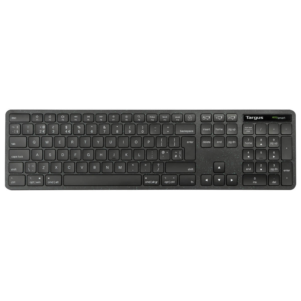Targus EcoSmart AKB873UK, Full-size (100%), Wireless, RF Wireless + Bluetooth, QWERTY, Black