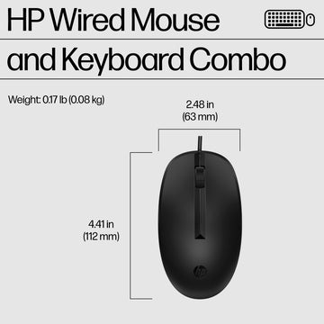 HP 225 Wired Mouse and Keyboard Combo, Full-size (100%), Wired, USB, Black, Mouse included