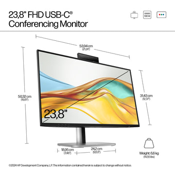 HP Series 5 Pro 23.8 inch FHD USB-C Conferencing Monitor - 524pm, 60.5 cm (23.8"), 1920 x 1080 pixels, Full HD, LCD, 5 ms, Black