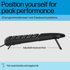 HP 485 Comfort Wired Keyboard, Full-size (100%), Wired, USB, Membrane, Black
