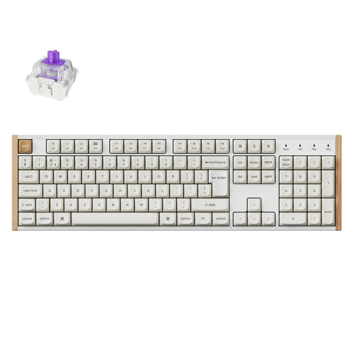 Keychron K10 HE, Wired & Wireless, USB + RF Wireless + Bluetooth, Magnetic-mechanical key switch, QWERTY, RGB LED, White, Wood