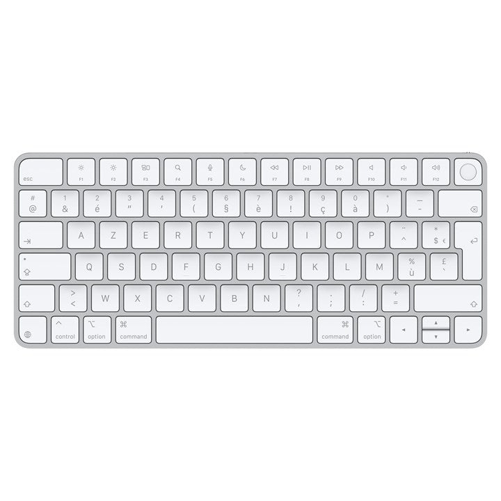 Apple Magic Keyboard with Touch ID for Mac models with silicon (USB–C) - French, Mini, Wired & Wireless, USB + Bluetooth, AZERTY, Silver, White