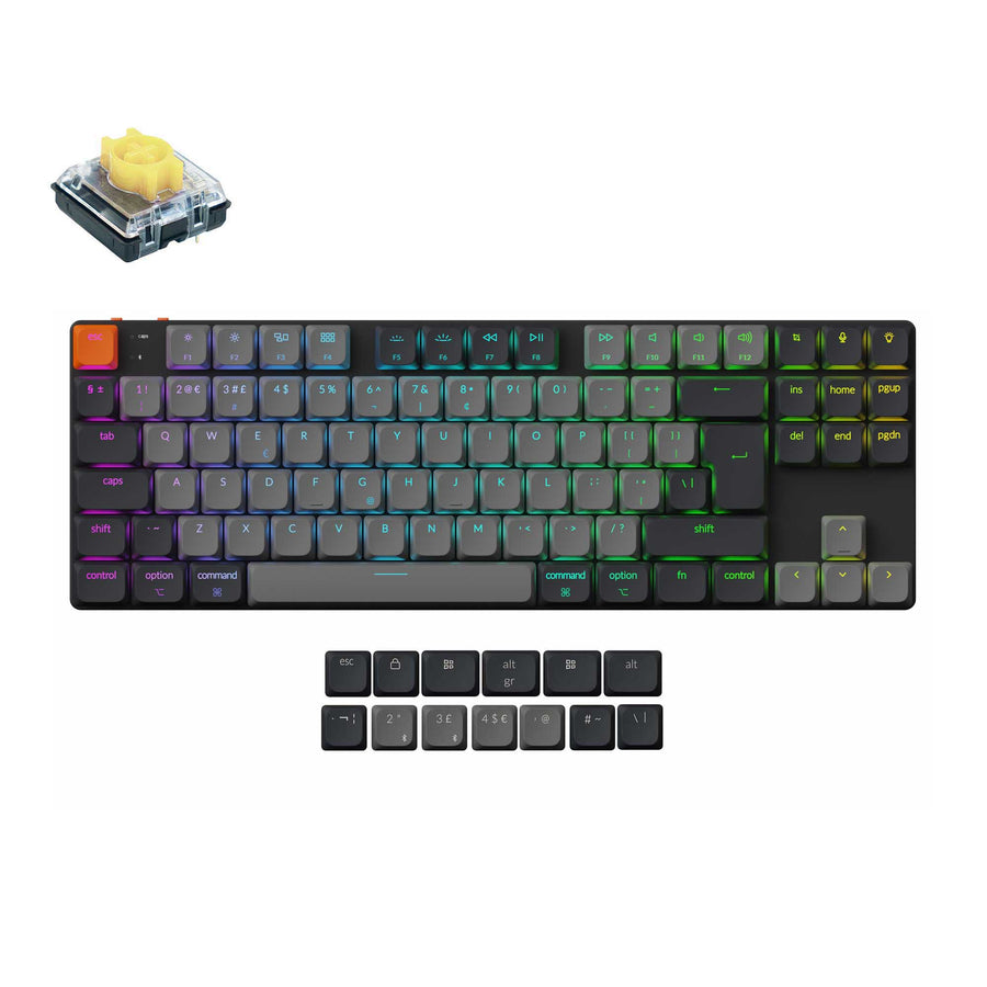 Keychron K1, Wired & Wireless, USB + Bluetooth, Mechanical, QWERTY, RGB LED, Grey