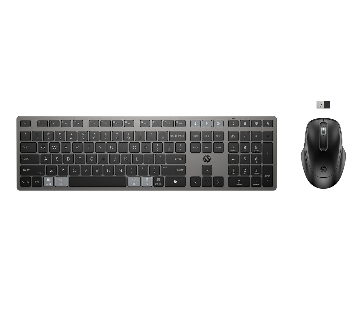 HP 725 Multi-Device Rechargeable Wireless Keyboard and Mouse Combo, 499 g, 538 mm, 125 mm, 46 mm, 820 g