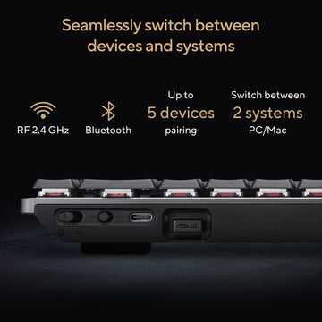 ASUS ProArt Keyboard KD300, Wireless, USB + RF Wireless + Bluetooth, Mechanical, QWERTY, RGB LED, Black