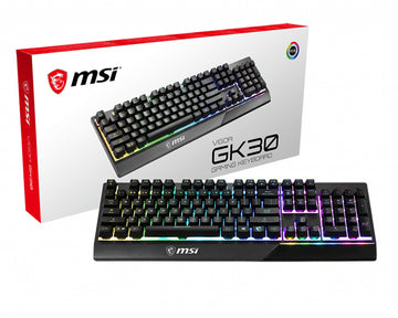 MSI VIGOR GK30 RGB MEMchanical Gaming Keyboard ' UK Layout, MECH. Membrane switches, 6-Zone RGB Lighting, RGB Mystic Light, water repellent keyboard design', Wired, USB, Mechanical, QWERTY, RGB LED, Black