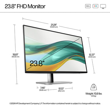 HP Series 5 Pro 23.8 inch FHD Monitor - 524pf, 60.5 cm (23.8"), 1920 x 1080 pixels, Full HD, 5 ms, Black, Silver