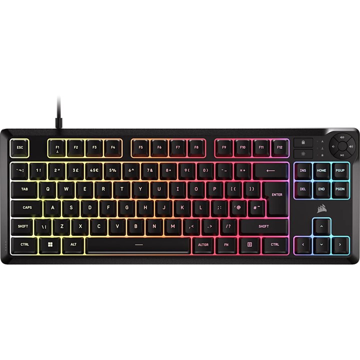 Corsair K55 CORE TKL RGB, Wired, USB, Membrane, QWERTY, RGB LED, Black