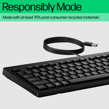HP 125 Wired Keyboard, Full-size (100%), Wired, USB, Black