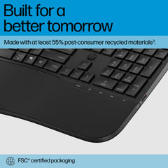 HP 685 Comfort Dual-Mode Keyboard, Full-size (100%), Wireless, RF Wireless + Bluetooth, Membrane, Black