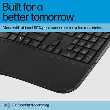 HP 685 Comfort Dual-Mode Keyboard, Full-size (100%), Wireless, RF Wireless + Bluetooth, Membrane, Black