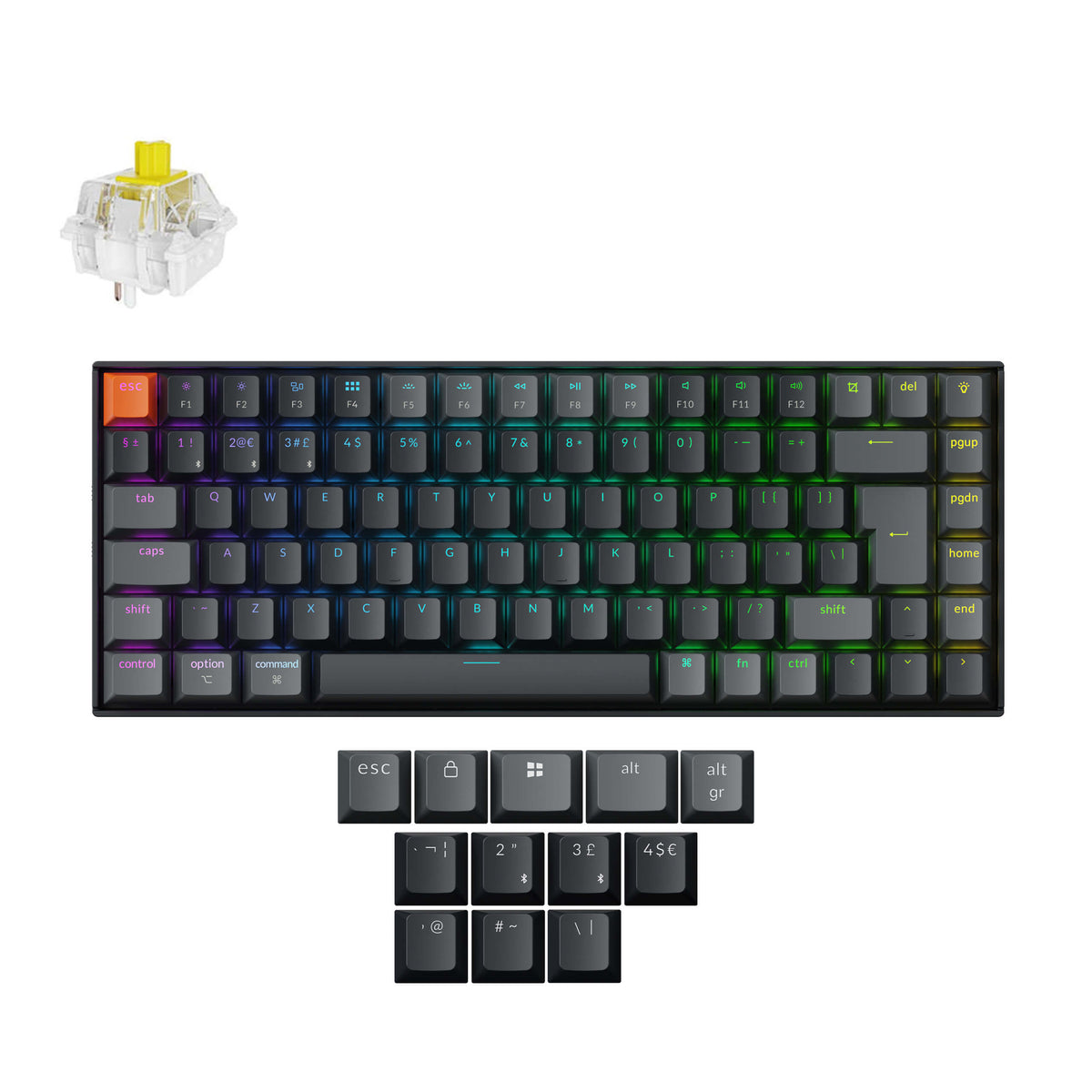 Keychron K2, Wired & Wireless, USB + Bluetooth, Mechanical, QWERTY, RGB LED, Black