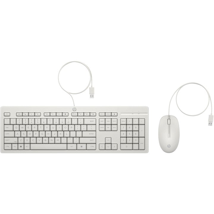 HP 225 Wired Mouse and Keyboard Combo, Full-size (100%), Wired, USB, White, Mouse included