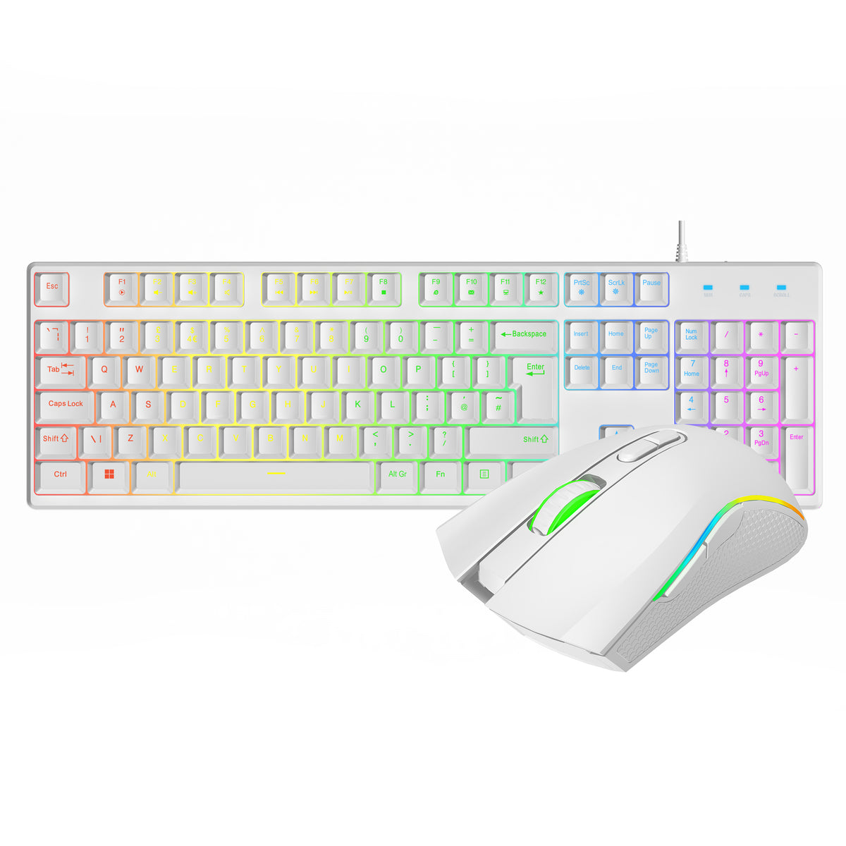 VIDA REBEL 2IN1 WHITE USB DESK KIT, Wired, USB, Membrane, QWERTY, RGB LED, White