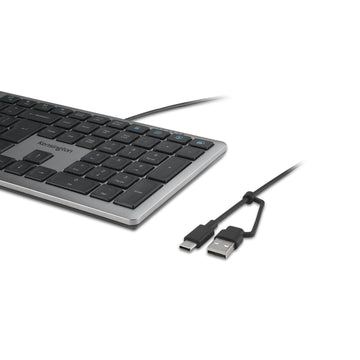 Kensington KB515 EQ USB-C/USB-A Wired Keyboard, Full-size (100%), Wired, USB, Scissor key switch, Grey