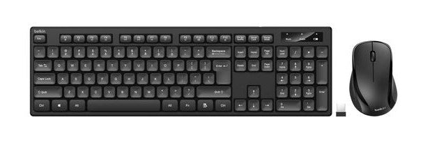 Belkin BBZ010UK, Full-size (100%), Wired & Wireless, RF Wireless + USB, Black, Mouse included