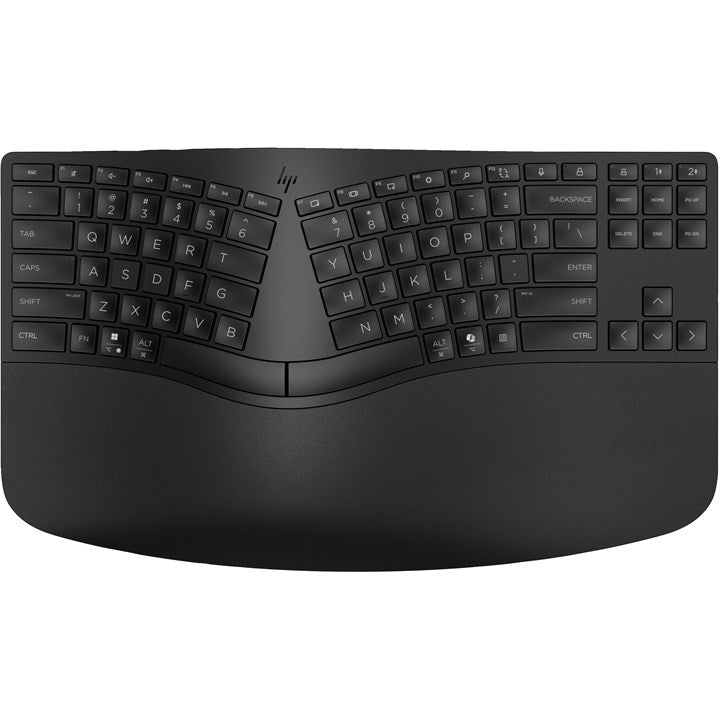 HP 965 Ergonomic Wireless Keyboard, Full-size (100%), Wireless, RF Wireless + Bluetooth, Membrane, Black