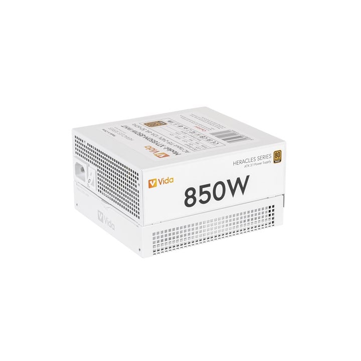 Vida 850W Heracles White ATX 3.1 Gaming PSU, 80+ Bronze, 140mm Ultra-Quiet FDM Fan, Flat White Cables, PCIe 5.1, Power Lead Not Included